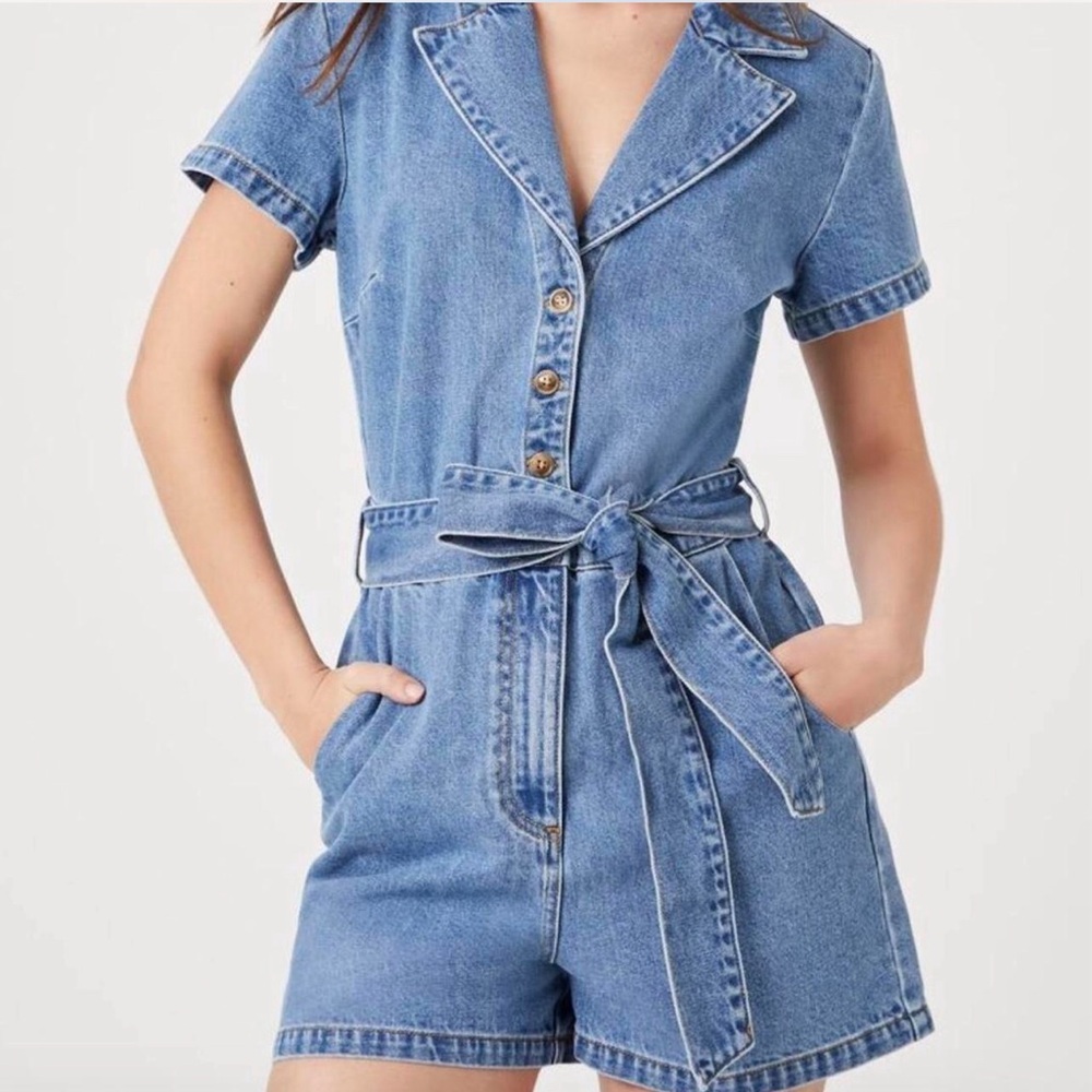 Forever 21 Belted Denim Romper